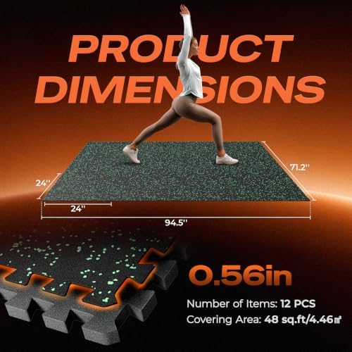 SUPERJARE 0.56'' Thick 48 Sq Ft Rubber Top Gym Flooring - Image 7