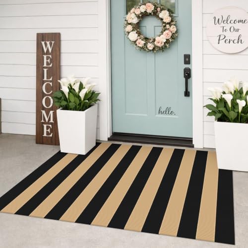 KILOCOCO Striped Rug 3x5 ft Washable Woven Front Door Rug - Image 3