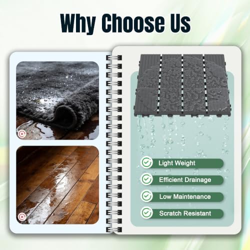 Devoko Plastic Interlocking Deck Tiles, 36 Pack Patio Flooring Tiles - Image 2