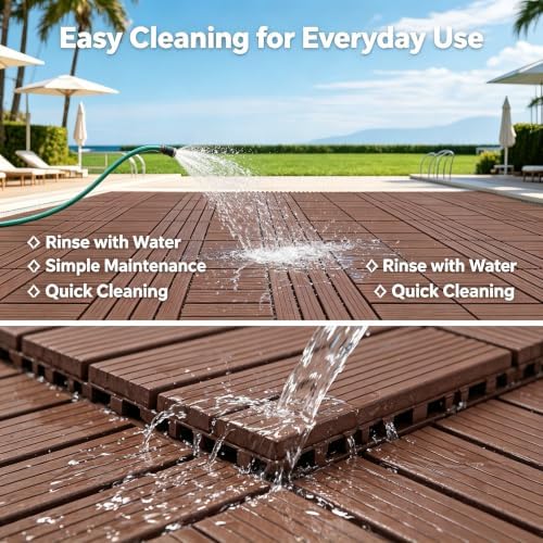 44 Pack Brown 12x12 PP Plastic Interlocking Deck Tiles, Waterproof Indoor - Image 4