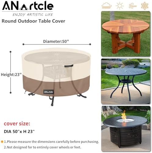 ANartcle Round Patio Table Covers 50inch, 100% Waterproof 600D Heavy Duty - Image 3