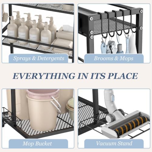 Broom Holder Cleaning Cart, Cleaning Supplies Organizer Adjustable - Image 5