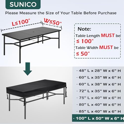 SUNICO Outdoor Table Covers Waterproof Rectangle 100x50x6in - Image 2