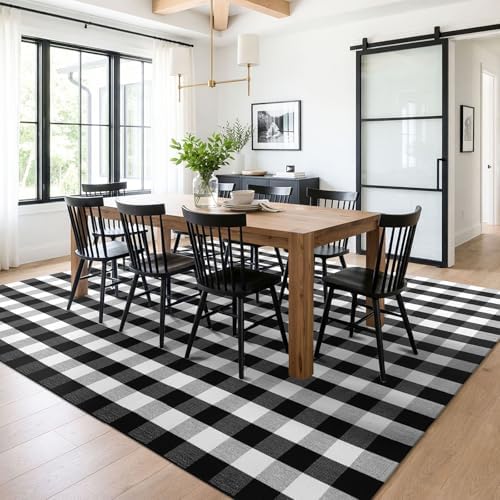 KILOCOCO Buffalo Plaid Checkered Rug 7.5x10 ft Black White Living Room Rug - Image 2