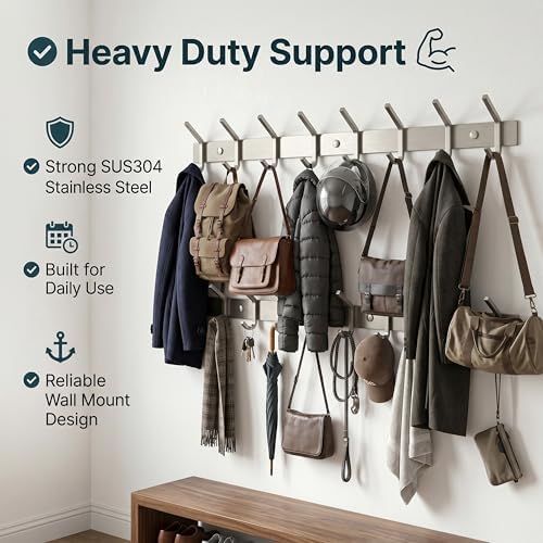 Coat Rack Wall Mount – Brushed Nickel 24 Inch Stainless Steel Hook Rail - Image 5