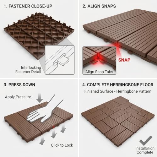 44 Pack Plastic Interlocking Deck Tiles, 12 x 12 Inch Waterproof Outdoor Floor - Image 6