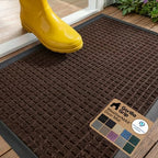 GORILLA GRIP WeatherMAX Door Mat, Indoor Outdoor, Dark Brown Squares by GorillaGrip