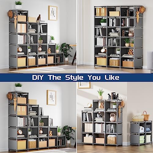 Mavivegue Bookshelf, 18 Cube Storage Organizer, DIY Book Shelf Grey - Image 3