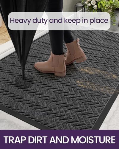 DEXI Front Door Mat Outside Entrance 17x29 Rubber Entry Doormat Dark Grey - Image 6