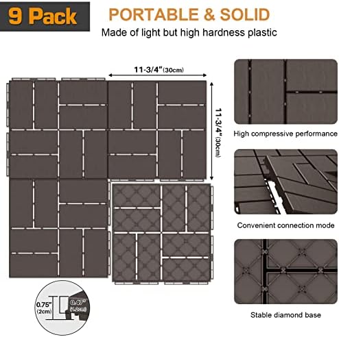 Goovilla Plastic Interlocking Deck Tiles, 9 Pack 12"x12", Dark Coffee - Image 3