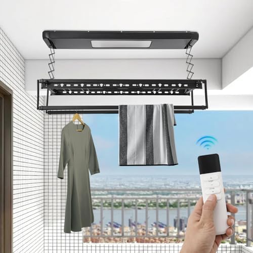 Electric Retractable Airing Rack Black, Ceiling Clothesline 77lbs Load - Image 5