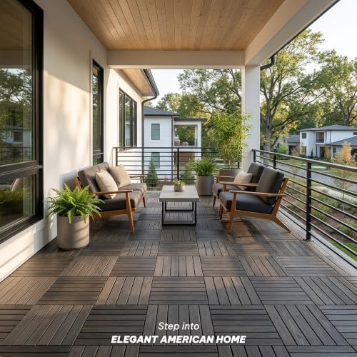Acacia Interlocking Deck Tiles, 6 Slats, Ebony Black - Image 4