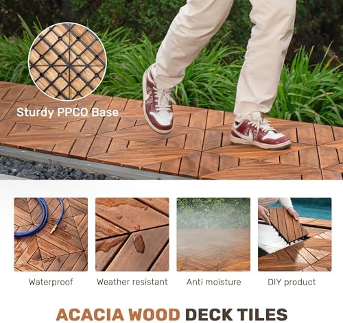 Acacia Wood Interlocking Deck Tiles 27 Pcs, Waterproof and Easy Installation - Image 4