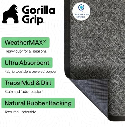 GORILLA GRIP WeatherMAX Door Mat, Indoor Outdoor, Charcoal Chevron - Image 2