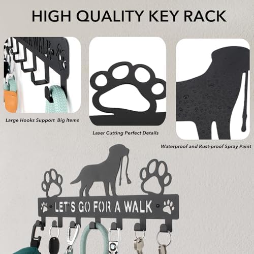 Dog Leash Holder for Wall, 7 Hooks, Iron Dog Leash Hanger, 13.5 Inch - Image 5