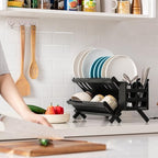HBlife Dish Rack, Bamboo Folding 2-Tier Collapsible Drainer Dish Drying Rack - Image 6