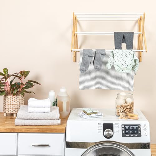 Household Essentials Bamboo and Metal Wall Mount Extendable Drying Rack - Image 2