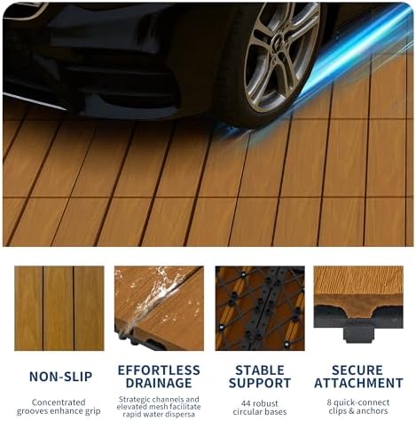 9Pack 12" x 12" Interlocking Composite Deck Tiles, Waterproof Composite Wood - Image 3