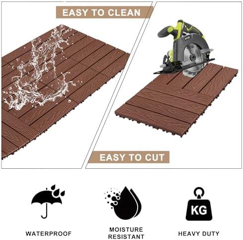 Composite Interlocking Deck Tiles Outdoor, Wood Grain Outdoor Deck Tiles - Image 4