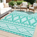 OLANLY Outdoor Rug 5x8 ft Waterproof Reversible Boho Mat, Turquoise & White by OLANLY