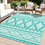OLANLY Outdoor Rug 5x8 ft Waterproof Reversible Boho Mat, Turquoise & White by OLANLY