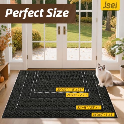 JSEI Dirt Trapper Door Mat 24"x36", Non-Slip Entryway Rugs, Dark Grey - Image 2