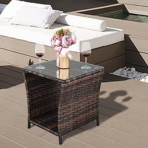 VINGLI Outdoor Wicker Side Table Patio Side Tables - Image 6