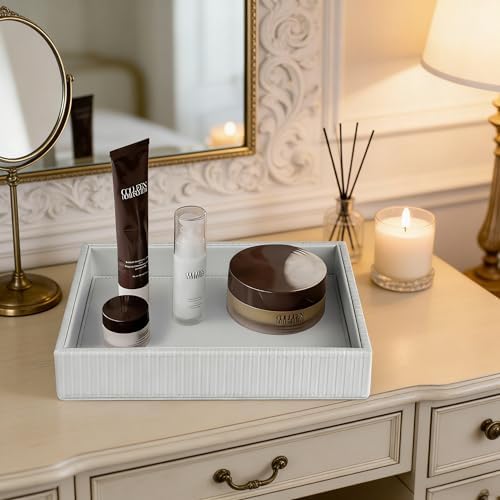 HofferRuffer Faux Leather Vanity Tray, Elegant Desktop Storage Organizer - Image 3