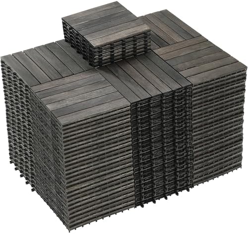 PrimeZone 162 PCS Solid Acacia Wood Interlocking Patio Deck Tiles Outdoor by PrimeZone