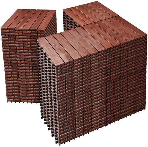 PrimeZone 108 PCS Solid Acacia Wood Interlocking Deck Tiles Outdoor by PrimeZone