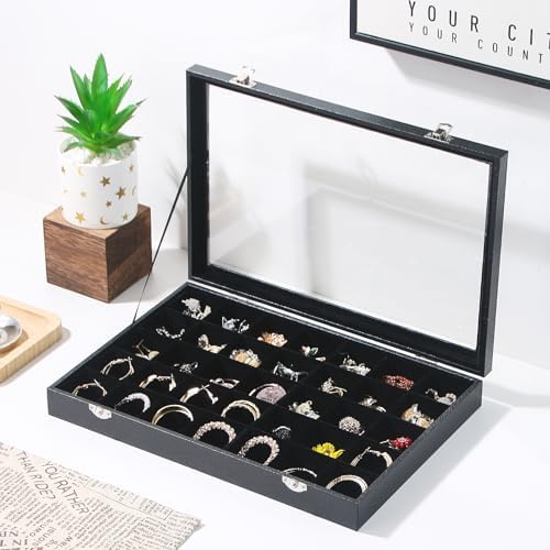 Coward Ring Earring Jewelry Organizer Box, 35 Grids Dustproof Display Holder - Image 5