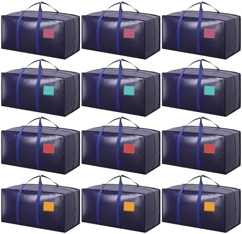 12 Pack Moving Bags with Full-Open Side Zipper, Extra Large 93L Heavy Duty by RMOHRO