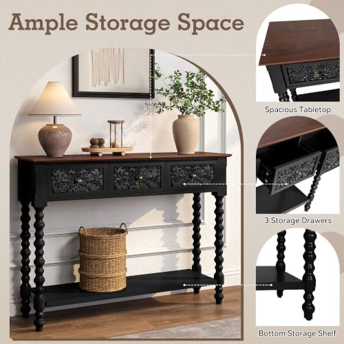 Console Table with 3 Vintage Carved Drawers - Image 4