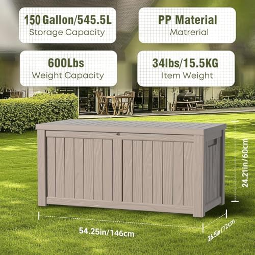 PatioZen 150 Gallon Deck Box, Resin Outdoor Storage Box - Image 4