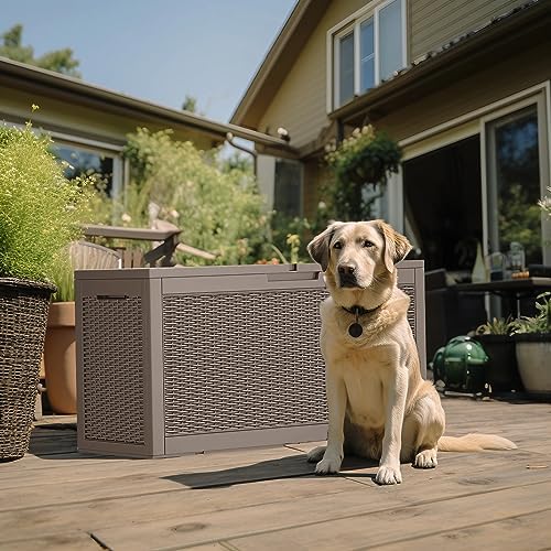 PatioZen 120 Gallon Resin Deck Box, Lockable Patio Outdoor Storage Box - Image 4