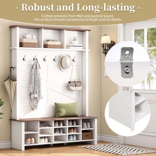 4-in-1 Hall Tree with Storage Bench Shoe Organizer/ Shelves - Image 3