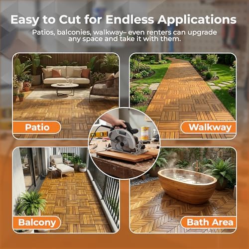 Majestick Goods 24-Pack Slat Acacia Wood Interlocking Deck Tiles - Image 5