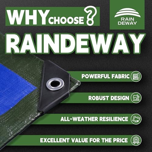 RAINDEWAY 12x12 Feet Tarps Heavy Duty Waterproof 10.5 Mil Outdoor Poly Tarp - Image 2