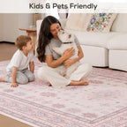 5x7 Living Room Rug, Washable Non Slip Distressed Boho Vintage Carpet - Image 3