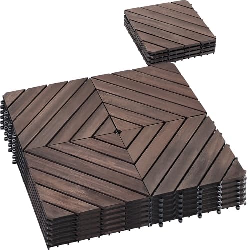 PrimeZone 27 PCS Solid Acacia Wood Interlocking Patio Deck Tiles Outdoor by PrimeZone