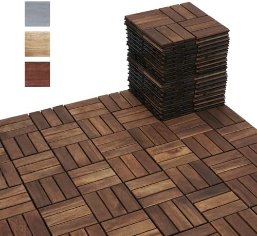 BEEFURNI Interlocking Acacia Wood Deck Tiles 12x12 by BEEFURNI