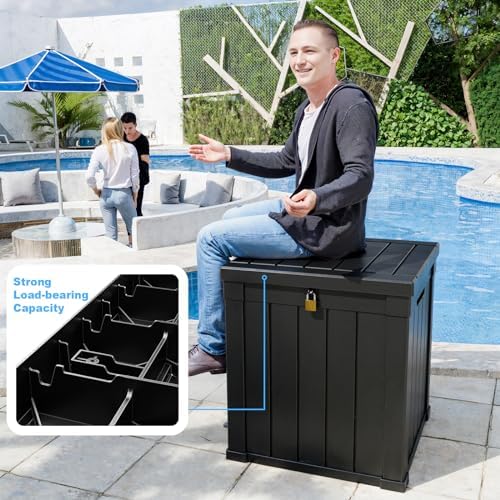 50 Gal Outdoor Storage Box Waterproof Lockable Deck Boxes Black - Image 4