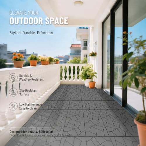 Interlocking Decking 16 Pack Plastic 12"x12" Deck Tiles Outdoor Dark Gray E - Image 7