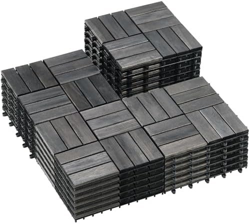 PrimeZone 27 PCS Solid Acacia Wood Interlocking Patio Deck Tiles Outdoor by PrimeZone
