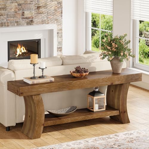 63" Solid Wood Console Table, 2-Tier Farmhouse Sofa Table - Image 3
