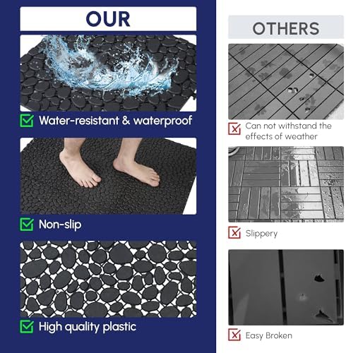 60 Pcs Floor Tiles, Pebble Pattern Plastic Interlocking Deck Tiles, Outdoor - Image 4