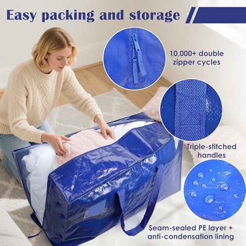 6 Pack Moving Bags with Full-Open Side Zipper, Extra Large 93L Heavy Duty - Image 3