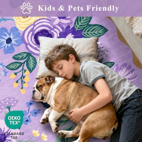 DUKINO 4x6 Area Rug, Non Slip Floral Washable Rug - Image 4