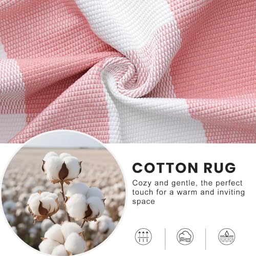 OLANLY Buffalo Plaid Rug 2'4" x 3'7" – Pink and White Cotton Checkered Doormat - Image 4