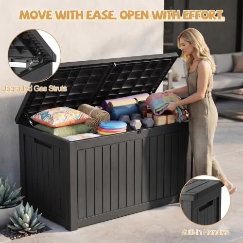 EFU Outdoor Storage Box Waterproof, 360 Gal Gen 2 Resin Deck Box Gas Struts - Image 5